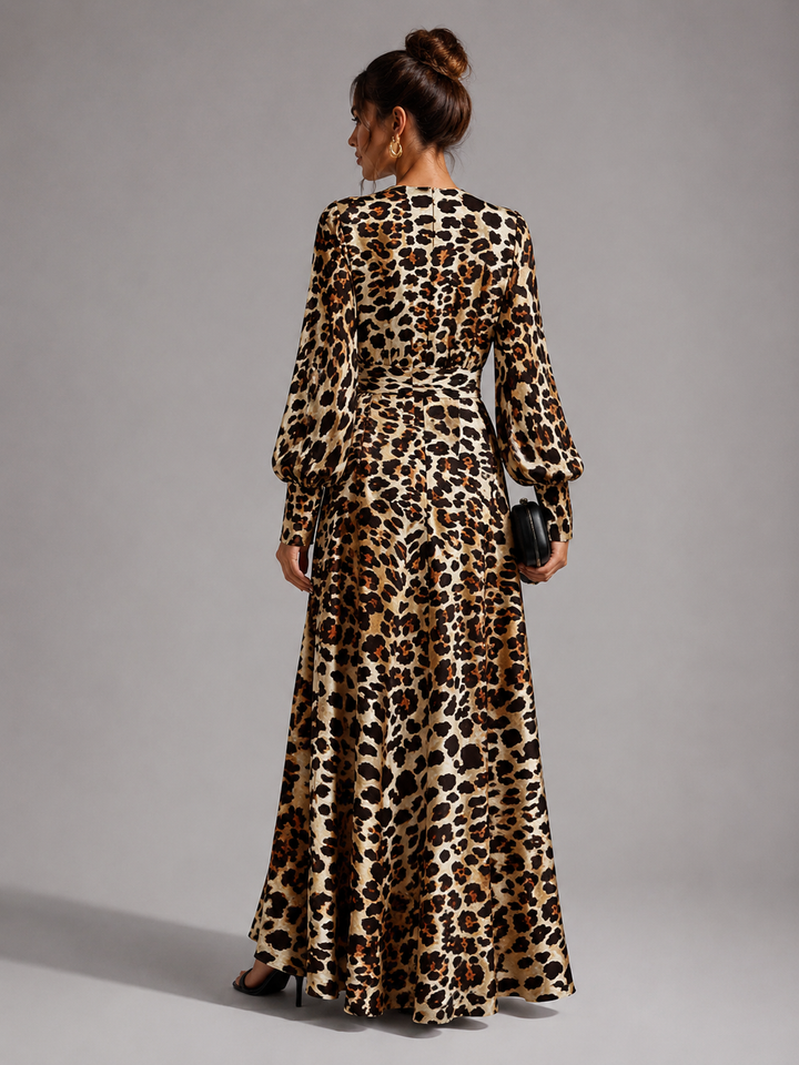 Leonie Leopard-Print Draped Evening Gown – view 1