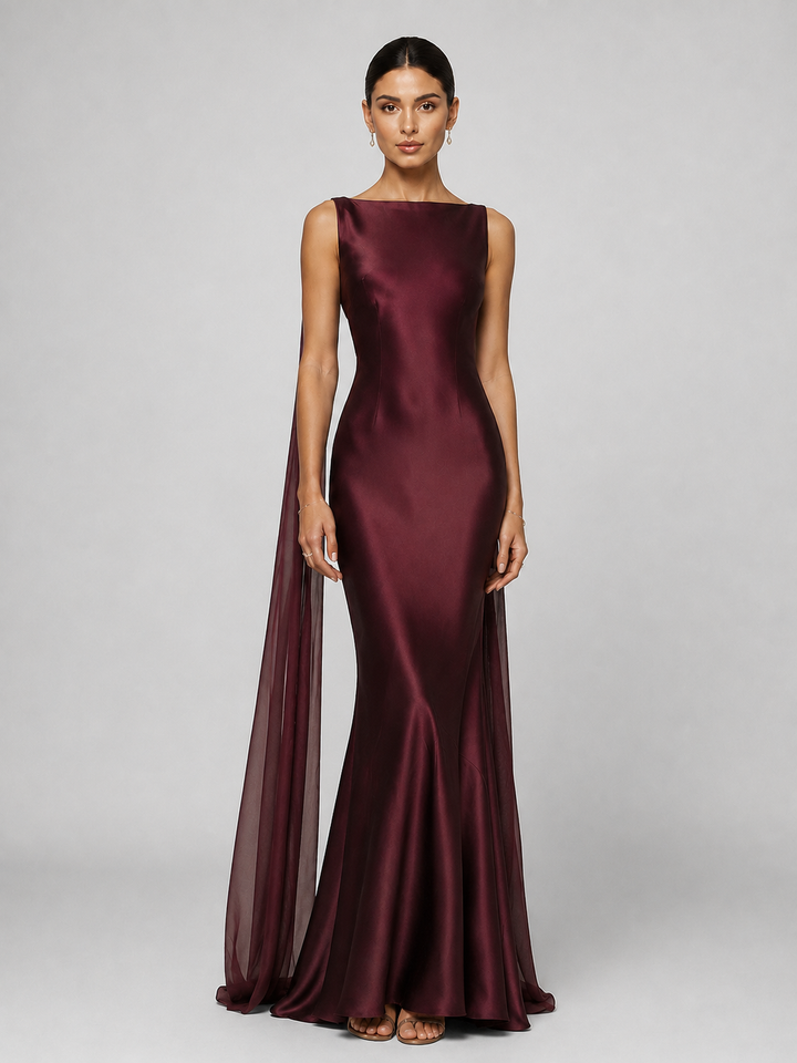 Valentina Deep-Burgundy Cowl-Back Gown – view 1
