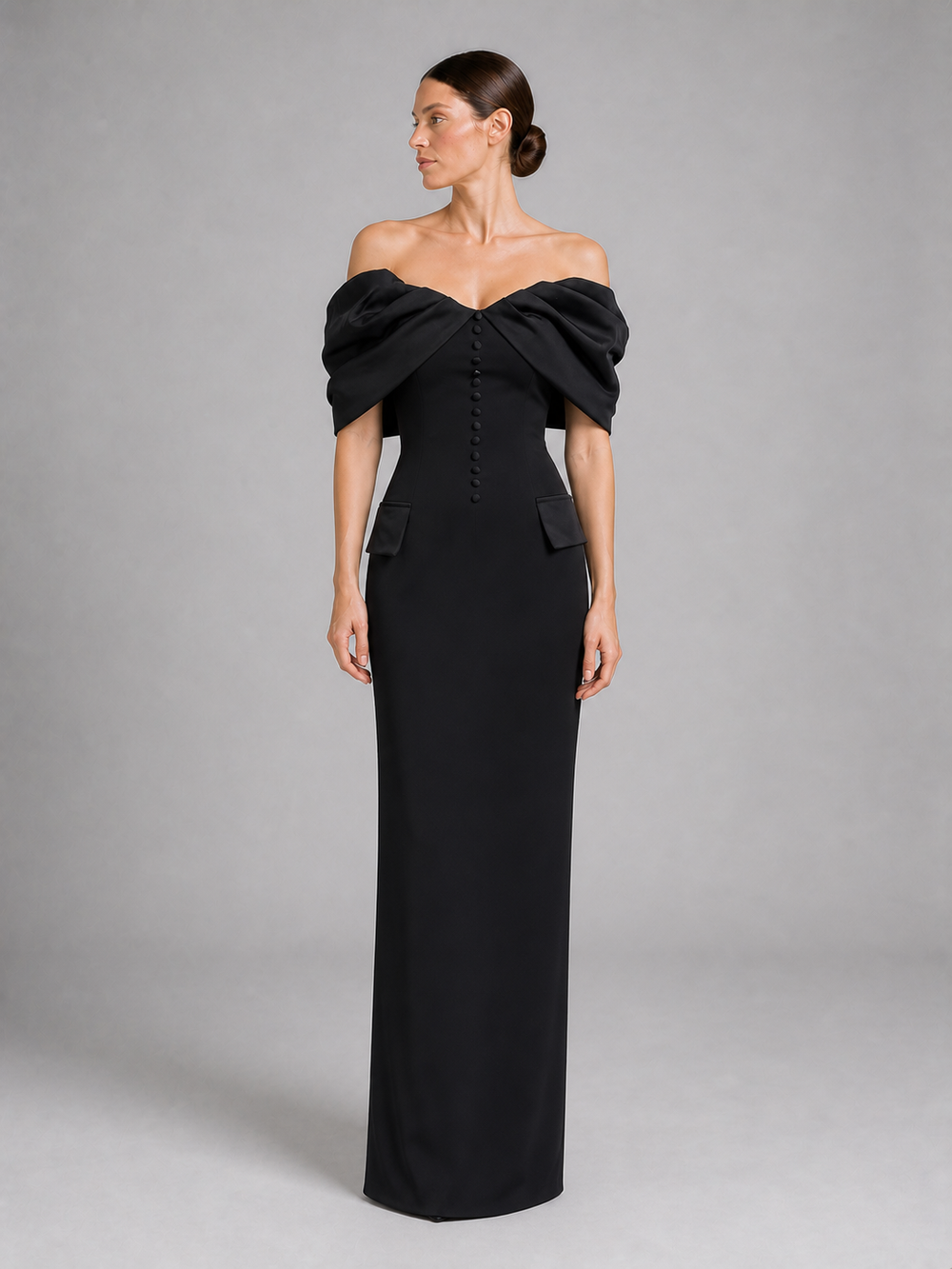 Colette Black Off-Shoulder Draped Gown – view 2