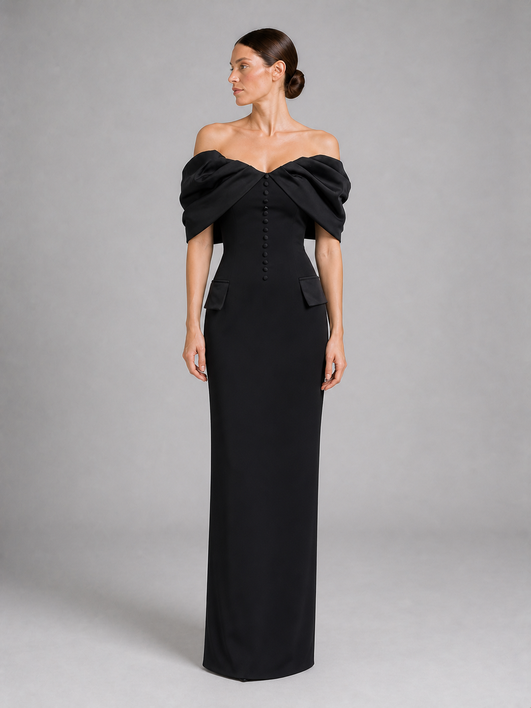 Colette Black Off-Shoulder Draped Gown – view 2