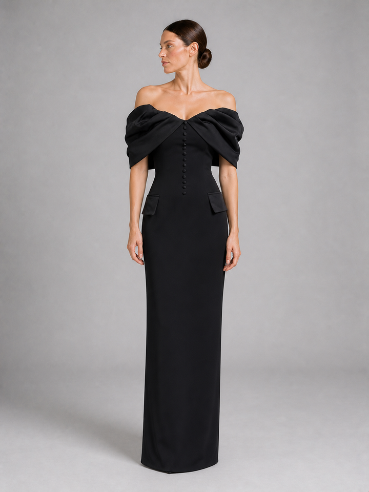 Colette Black Off-Shoulder Draped Gown – view 2