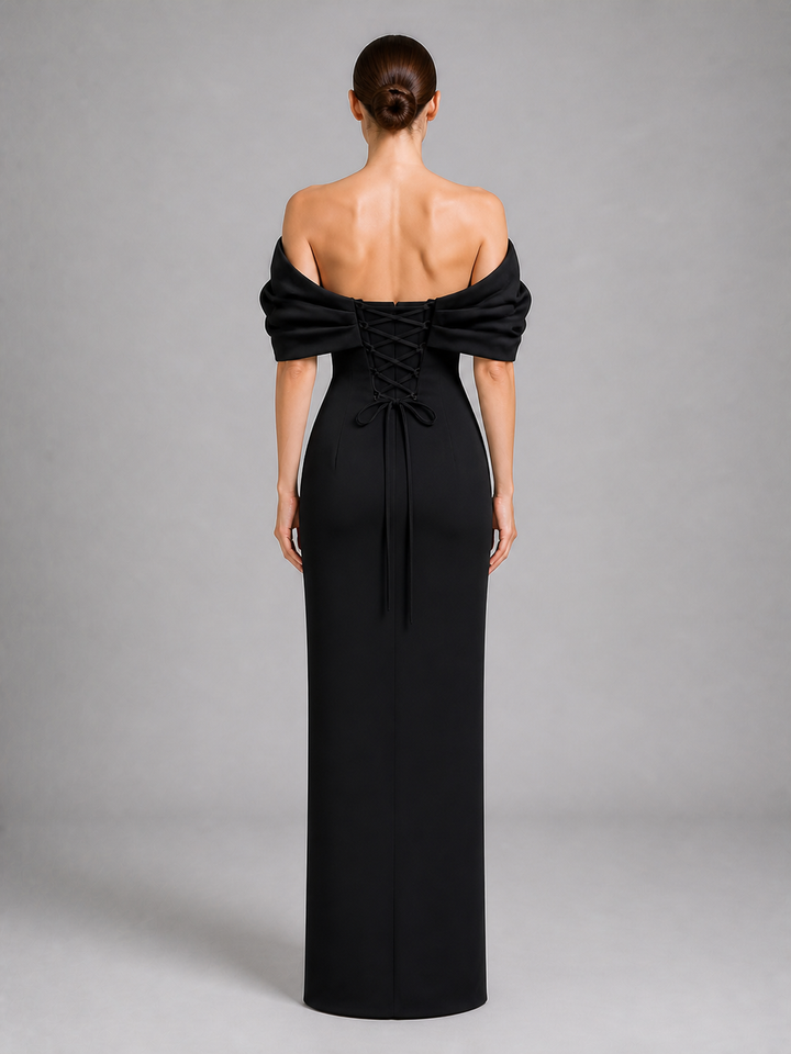 Colette Black Off-Shoulder Draped Gown – view 3