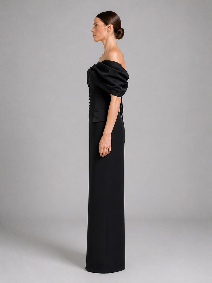 Colette Black Off-Shoulder Draped Gown – view 4