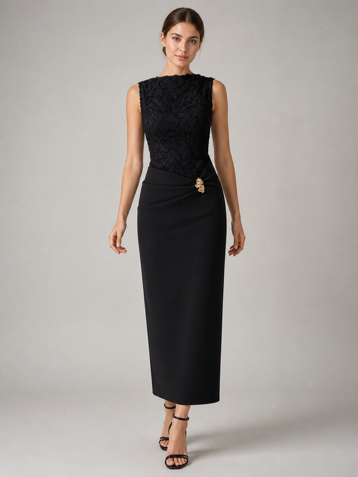 Nadine Black Lace-Trim Midi Dress – view 2
