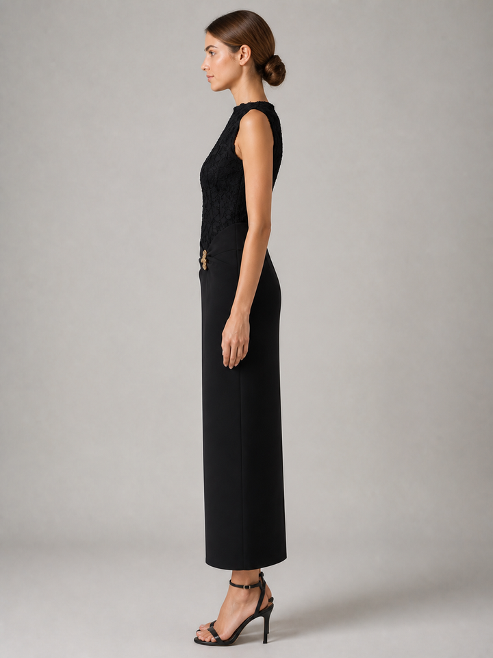 Nadine Black Lace-Trim Midi Dress – view 3