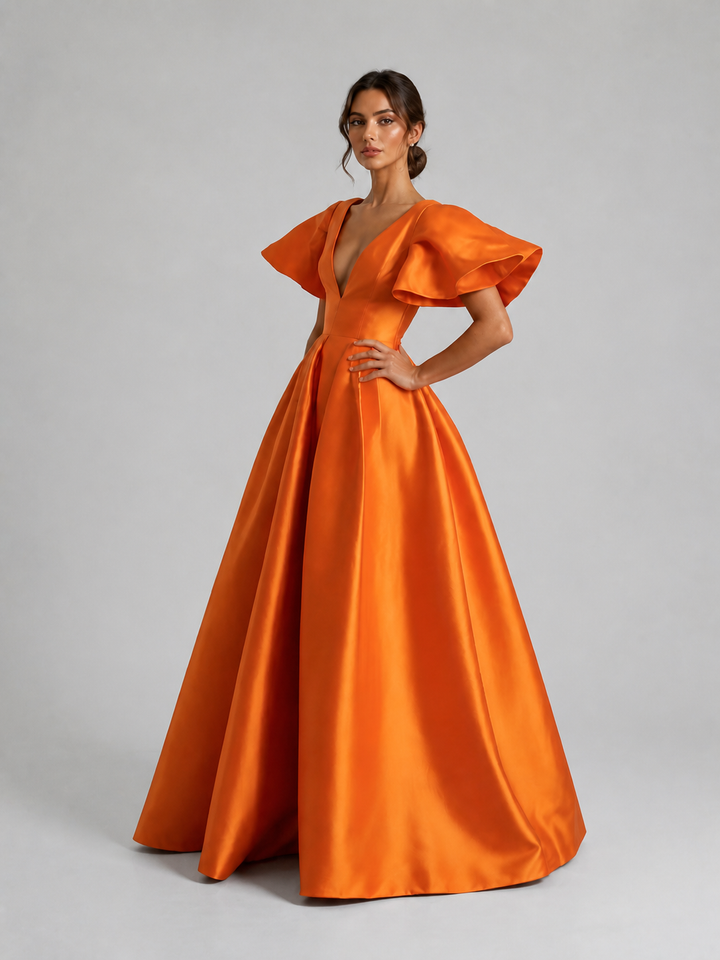 Solene Vibrant-Orange Ball Gown – view 2