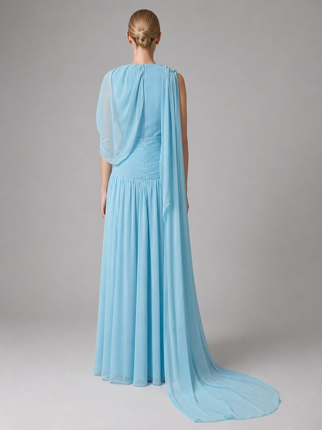 Estelle Sky-Blue Cape-Sleeve Gown – view 2