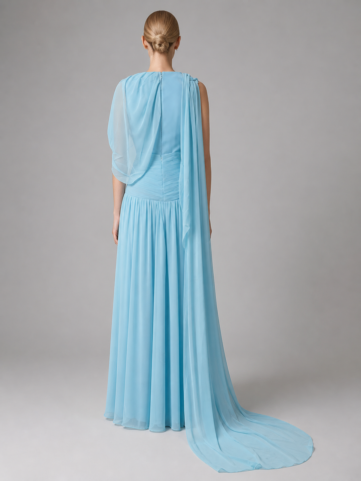 Estelle Sky-Blue Cape-Sleeve Gown – view 2