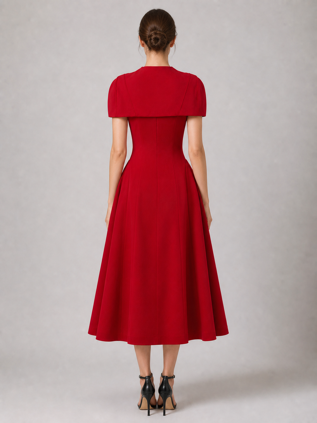 Clara Red Puff-Sleeve Midi Dress – view 2