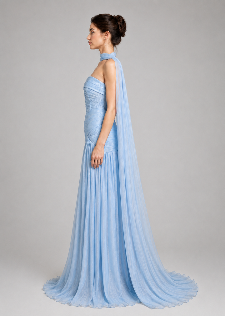 Amelie Powder-Blue Off-Shoulder Cape Gown – view 2