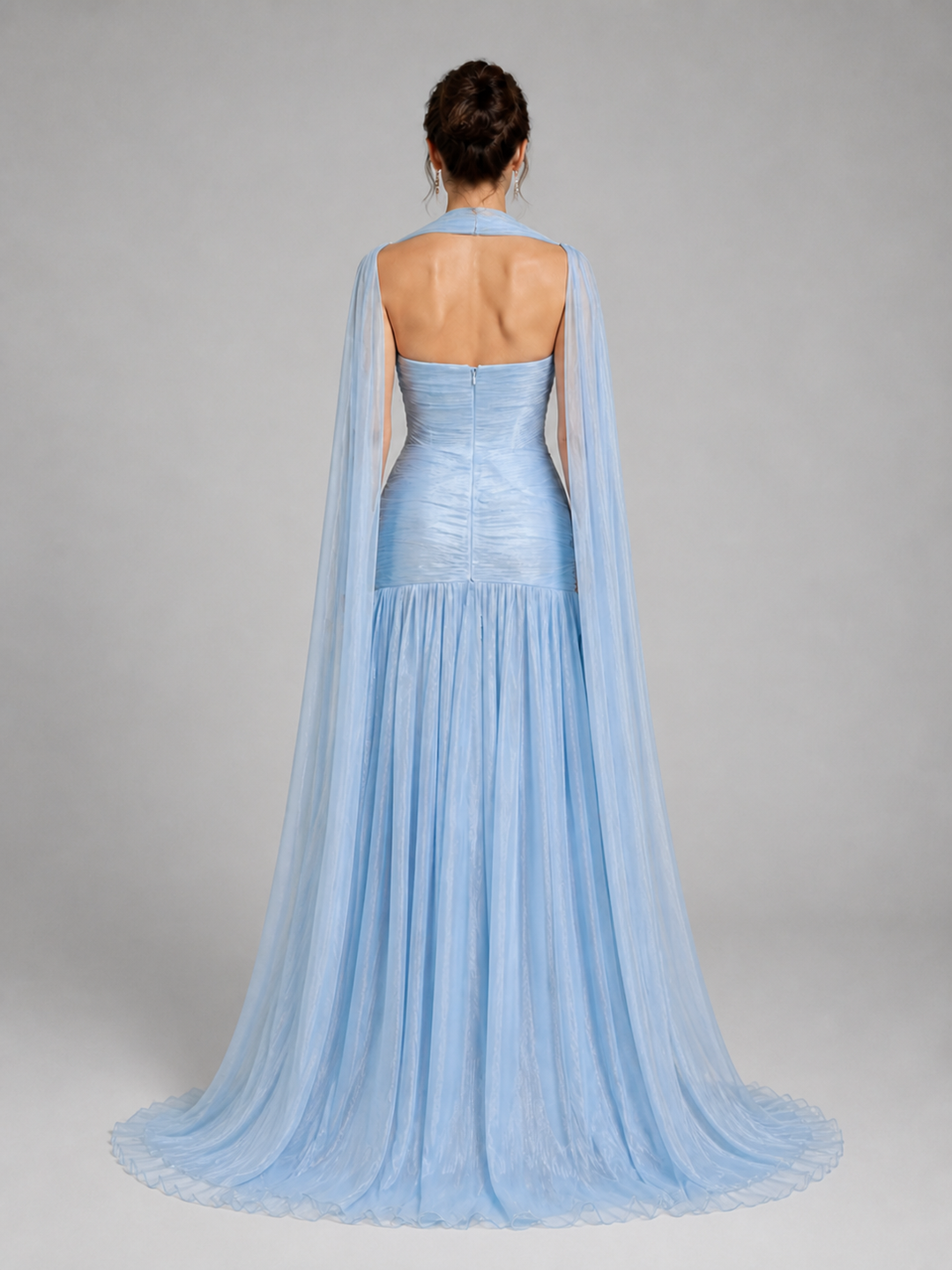 Amelie Powder-Blue Off-Shoulder Cape Gown – view 3