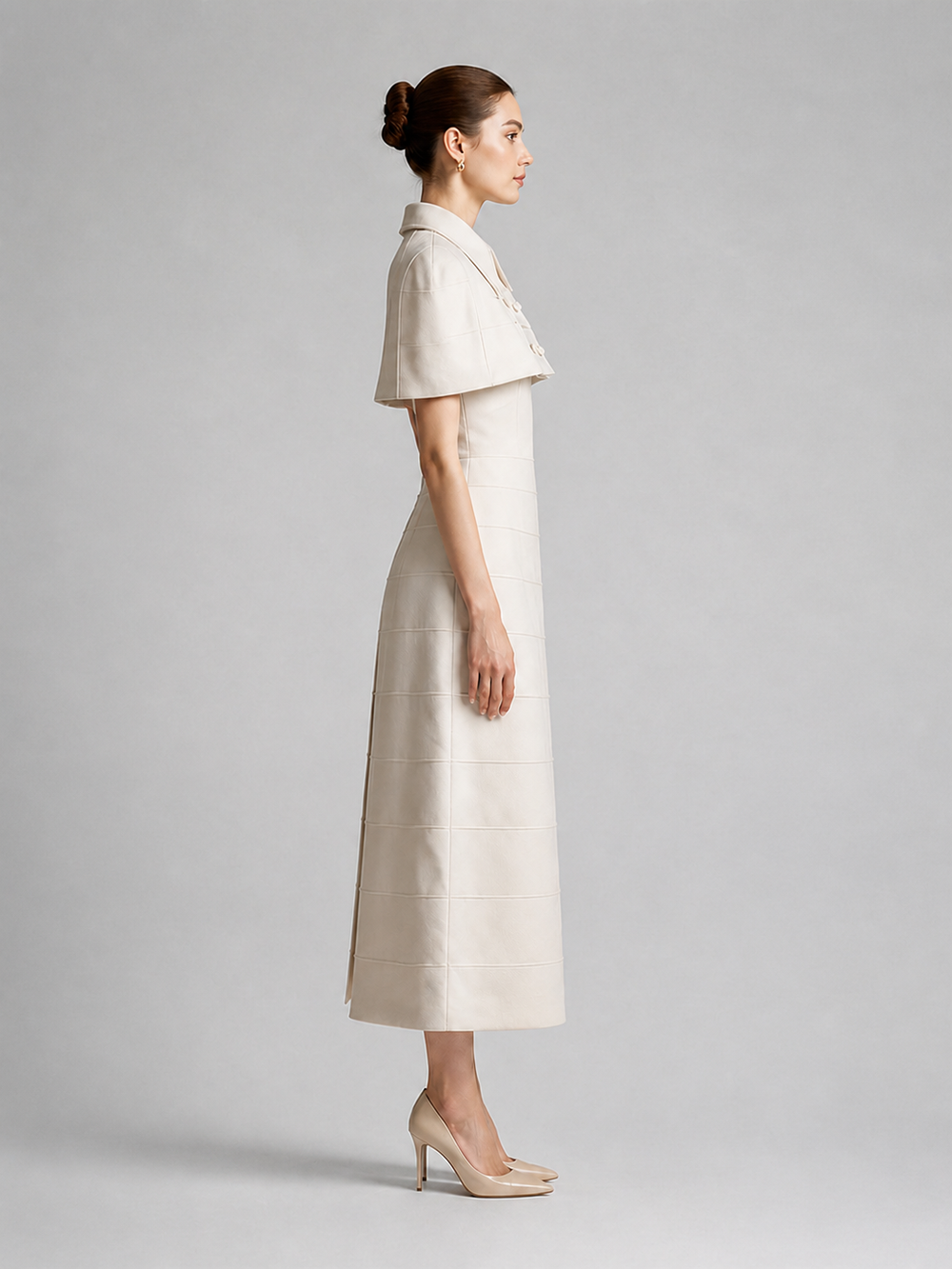 Genevieve Warm-Ivory Belted Midi Dress – view 2