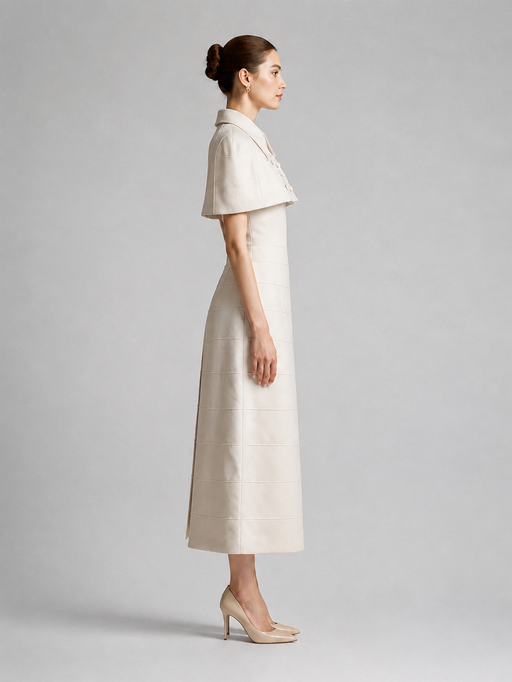 Genevieve Warm-Ivory Belted Midi Dress – view 2