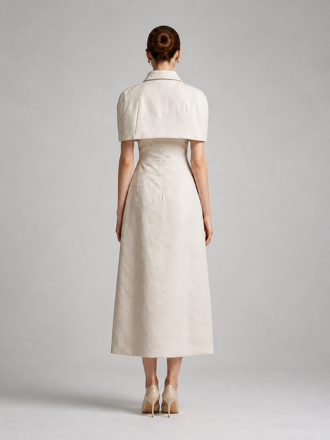 Genevieve Warm-Ivory Belted Midi Dress – view 3