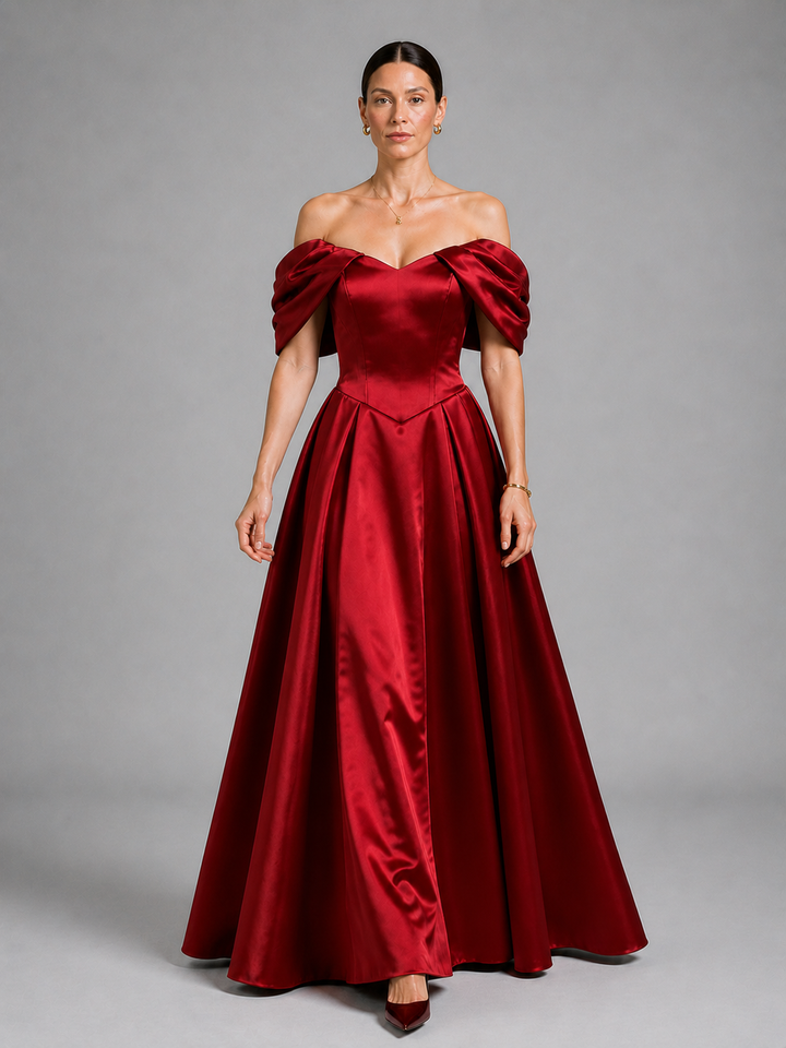 Isadora Ruby-Red Off-Shoulder Ball Gown – view 1