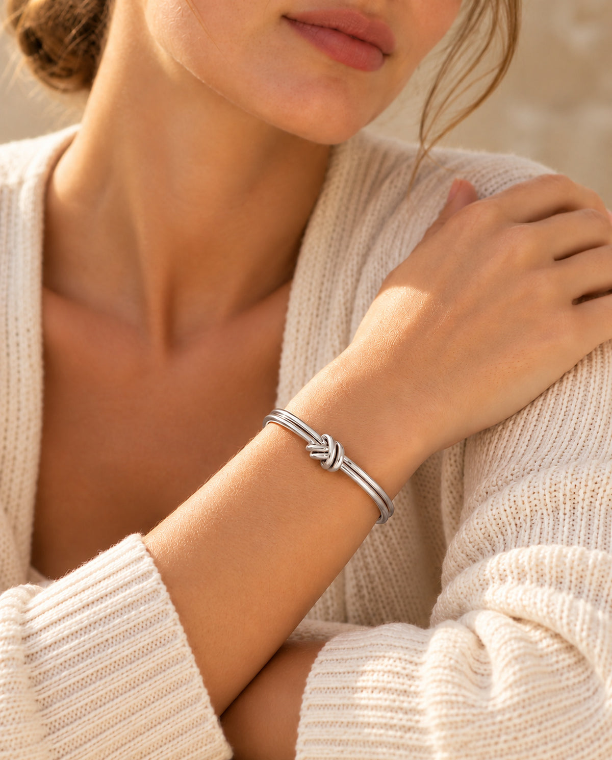 Polished Double-Knot Bangle - Silver