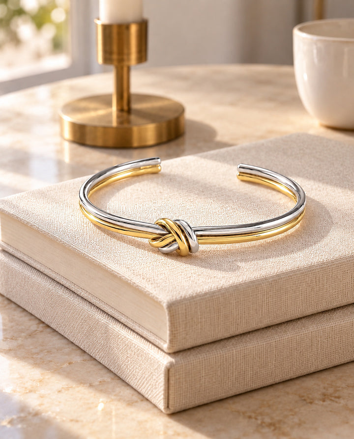 Polished Double-Knot Bangle - Gold &amp; Silver
