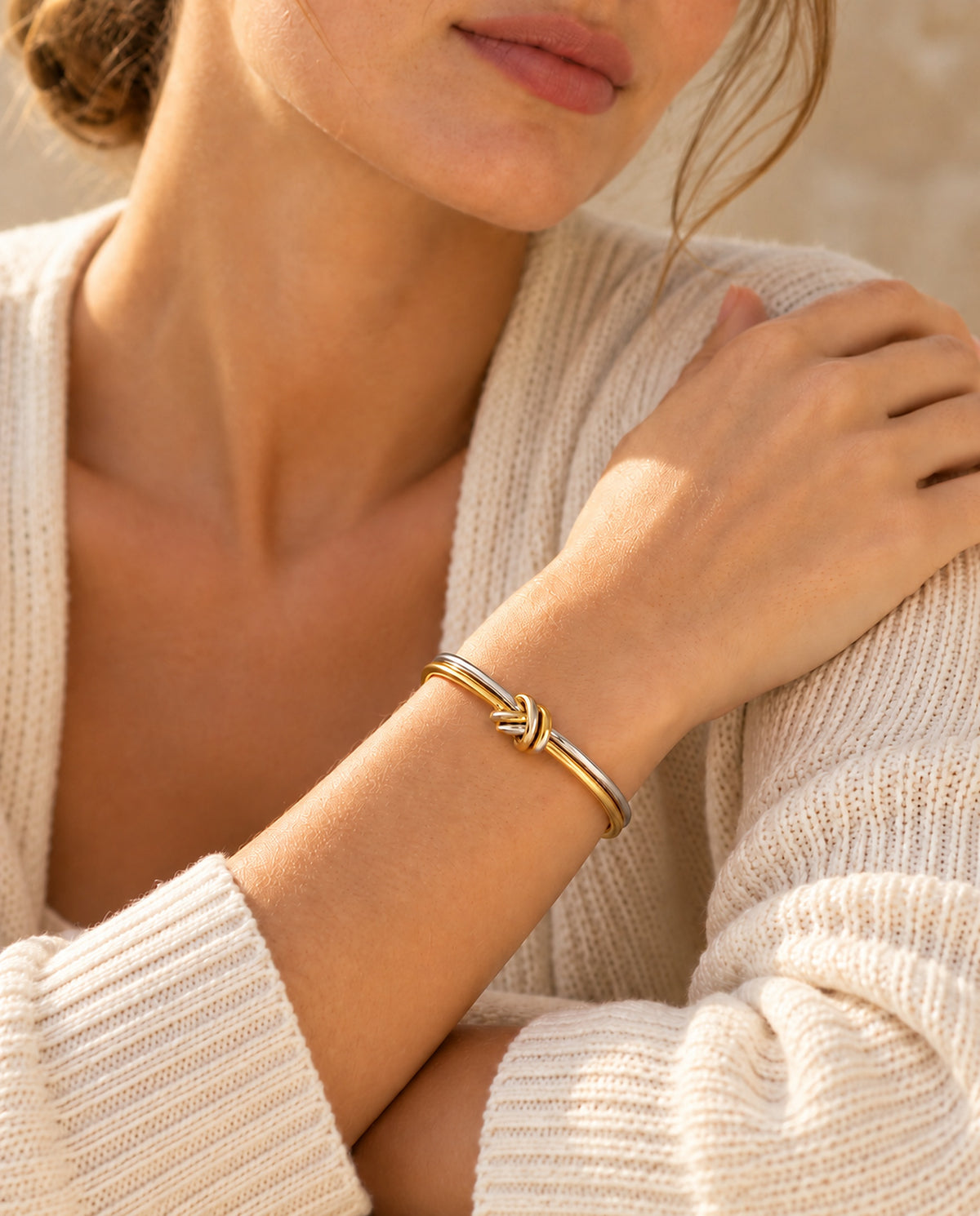 Polished Double-Knot Bangle - Gold & Silver