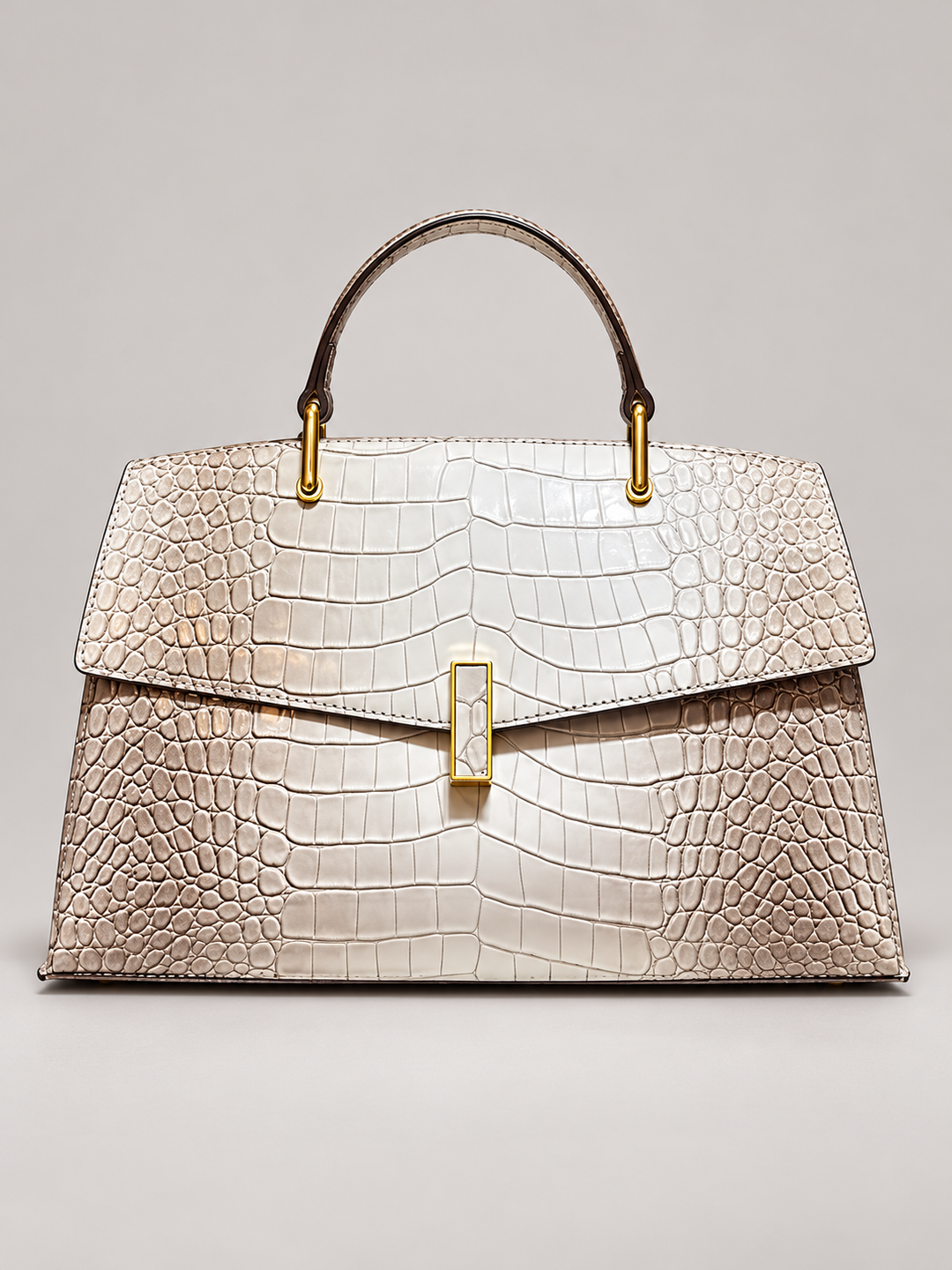 Croc-Embossed Top Handle Bag with Gold-Tone Clasp