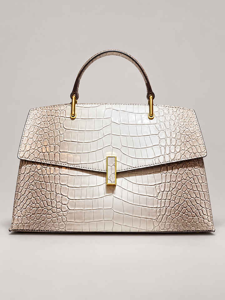 Croc-Embossed Top Handle Bag with Gold-Tone Clasp