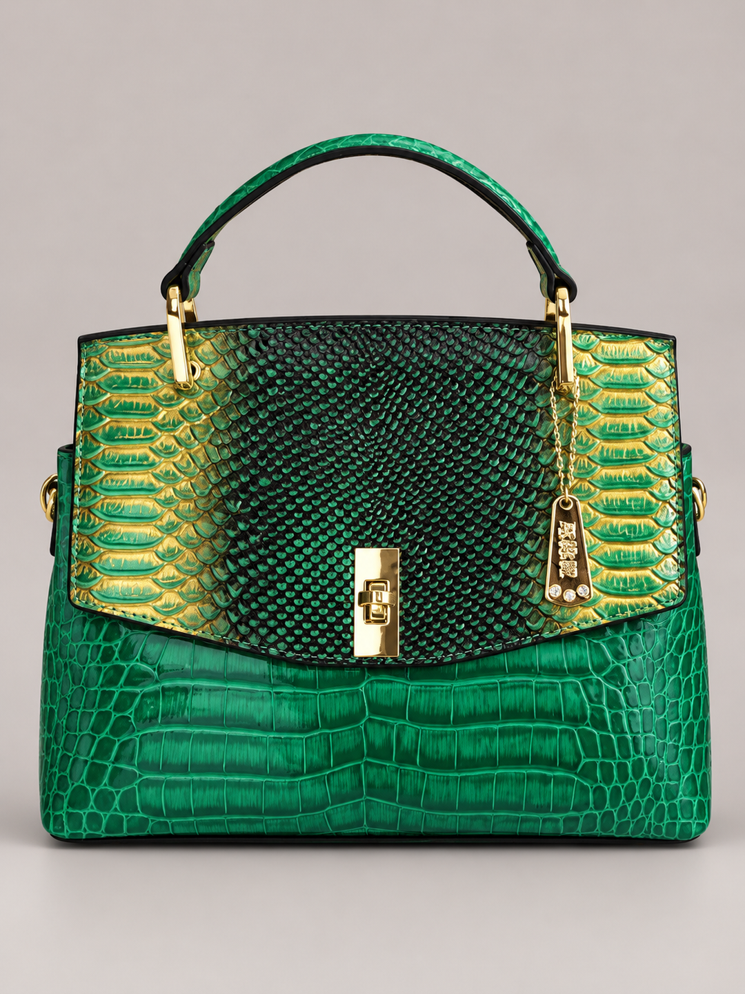 Colorblock Snake-Effect Top Handle Bag