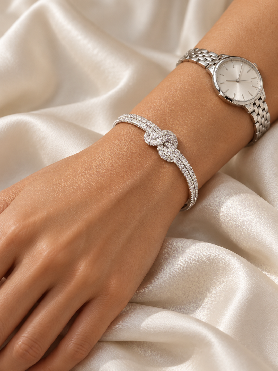 Pavé Double-Knot Cuff Bracelet - Silver