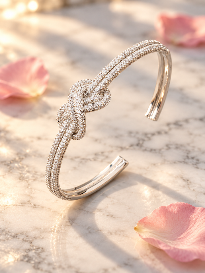 Pavé Double-Knot Cuff Bracelet - Silver