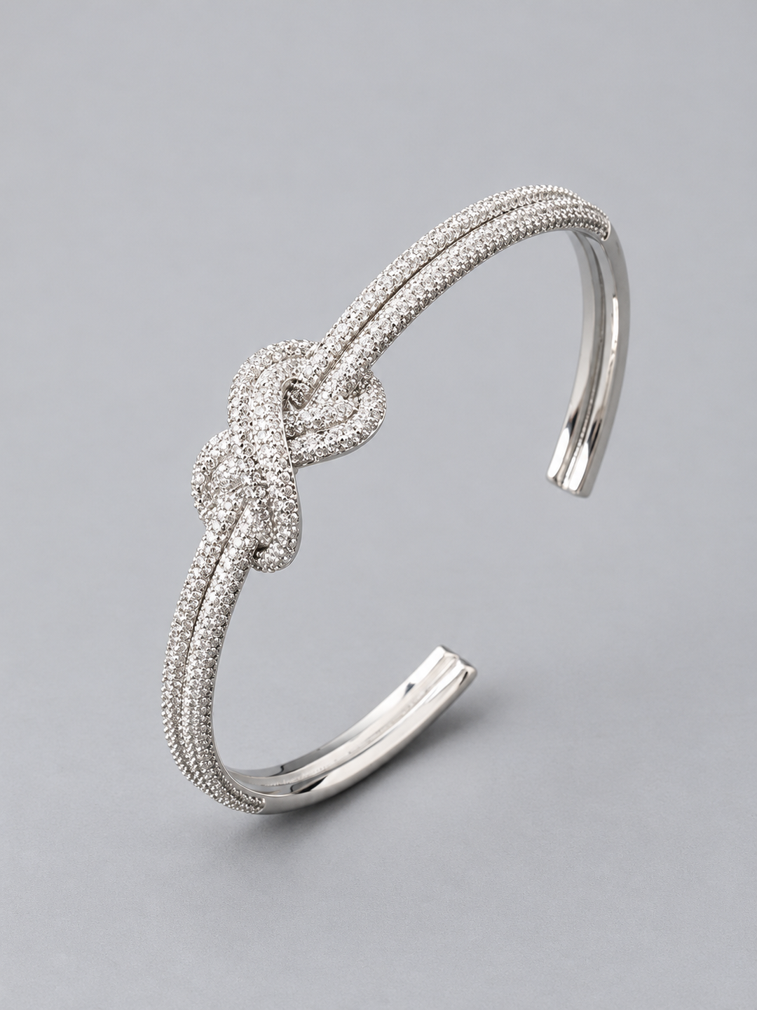 Pavé Double-Knot Cuff Bracelet - Silver
