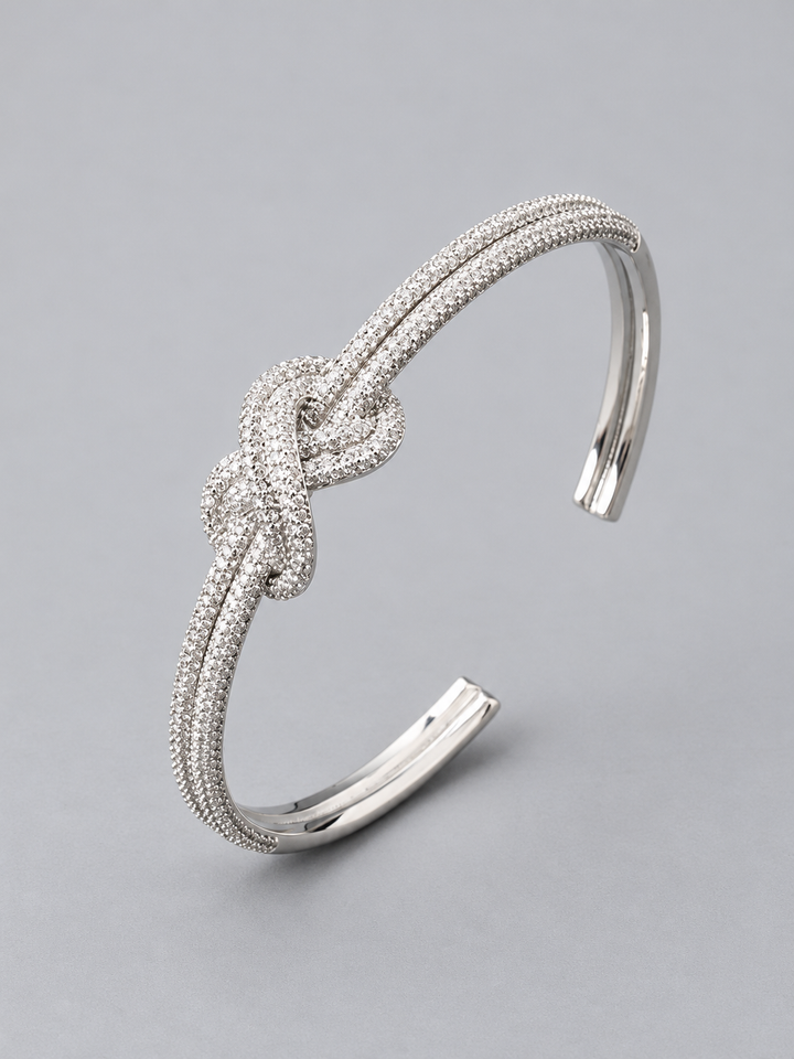Pavé Double-Knot Cuff Bracelet - Silver