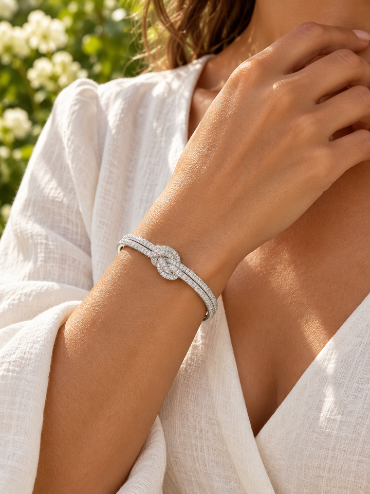 Pavé Double-Knot Cuff Bracelet - Silver