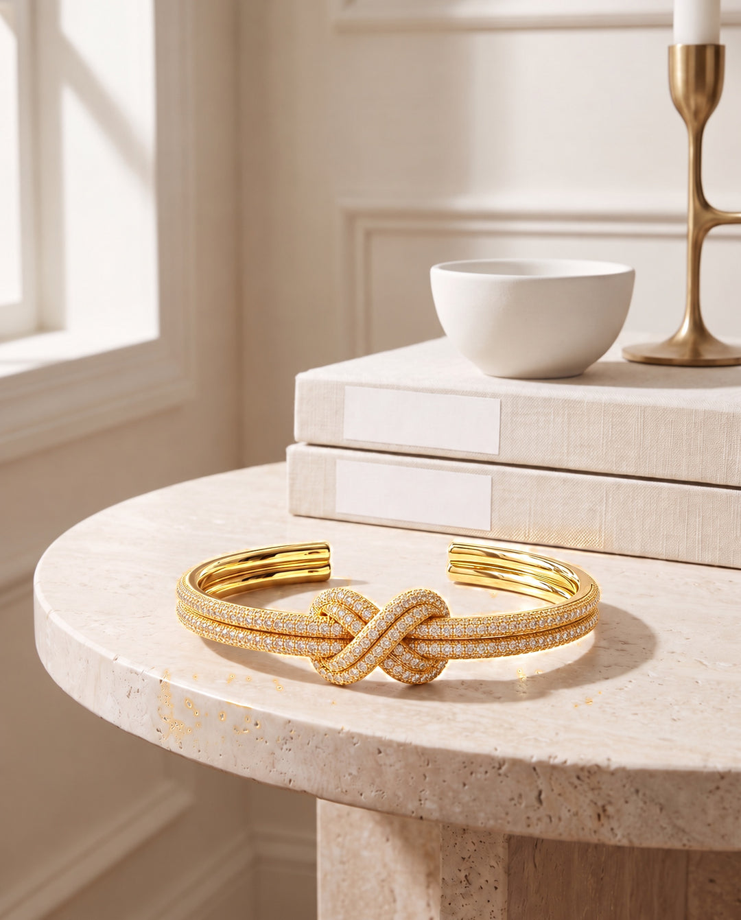 Pavé Double-Knot Cuff Bracelet - Gold