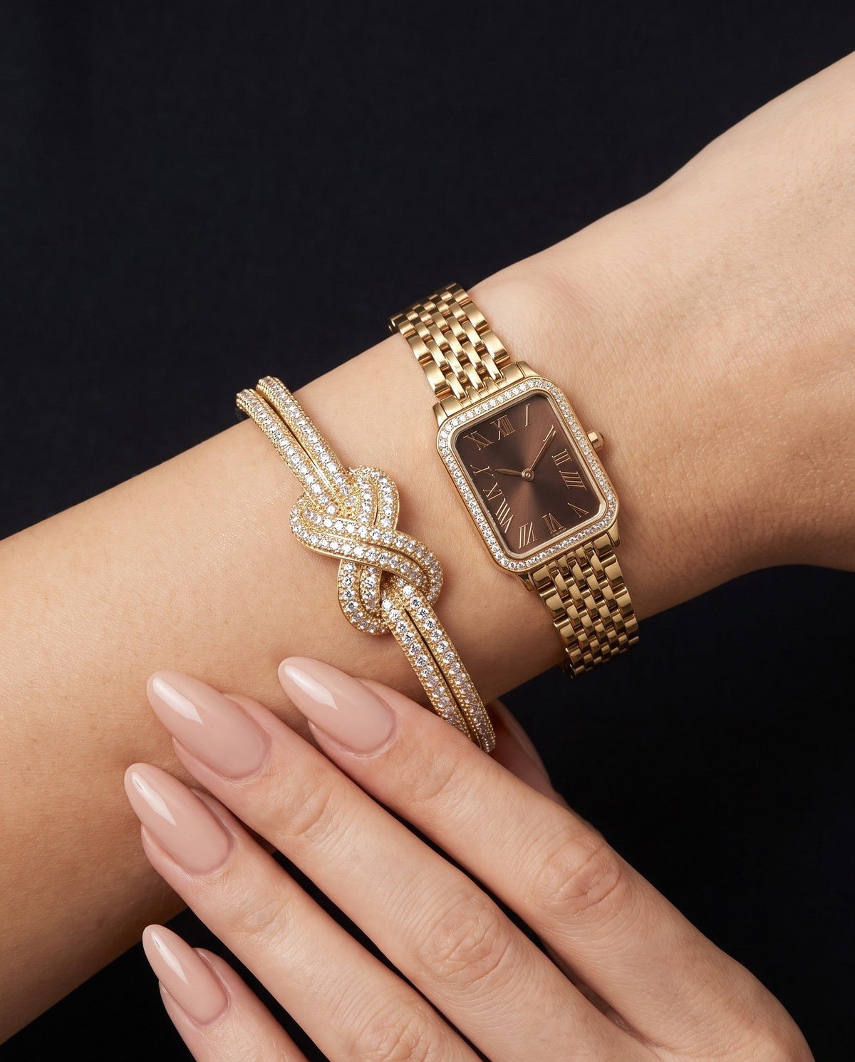 Pavé Double-Knot Cuff Bracelet - Gold