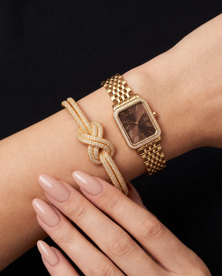 Pavé Double-Knot Cuff Bracelet - Gold