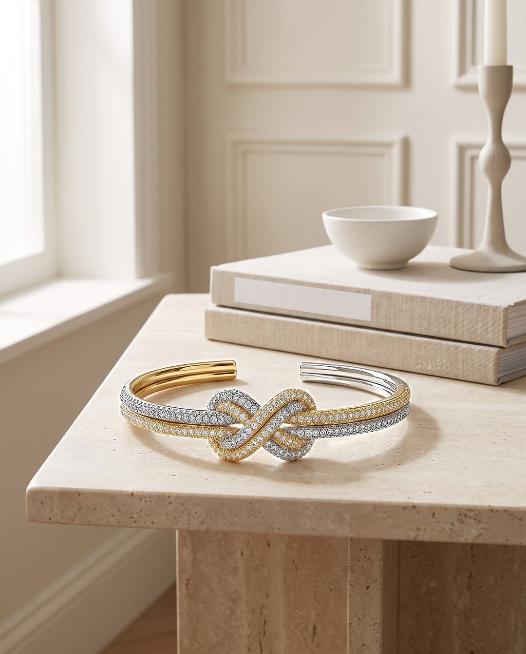 Pavé Double-Knot Cuff Bracelet - Gold &amp; Silver