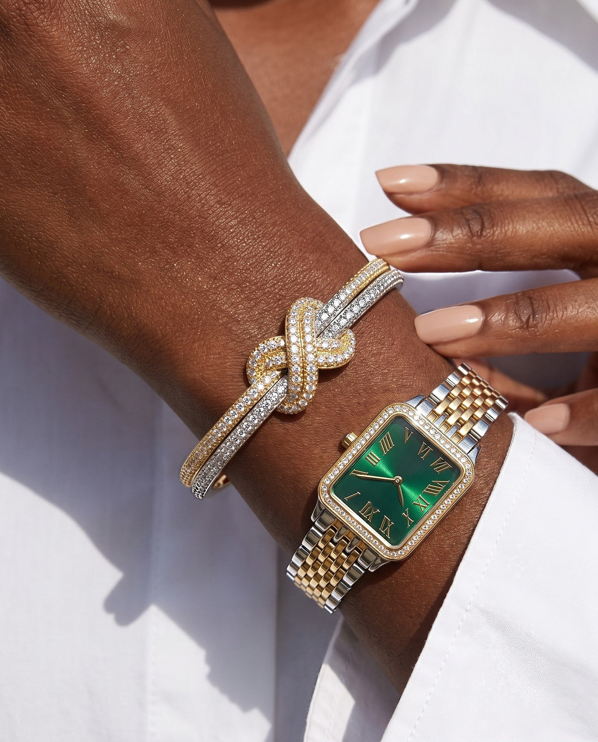 Pavé Double-Knot Cuff Bracelet - Gold & Silver