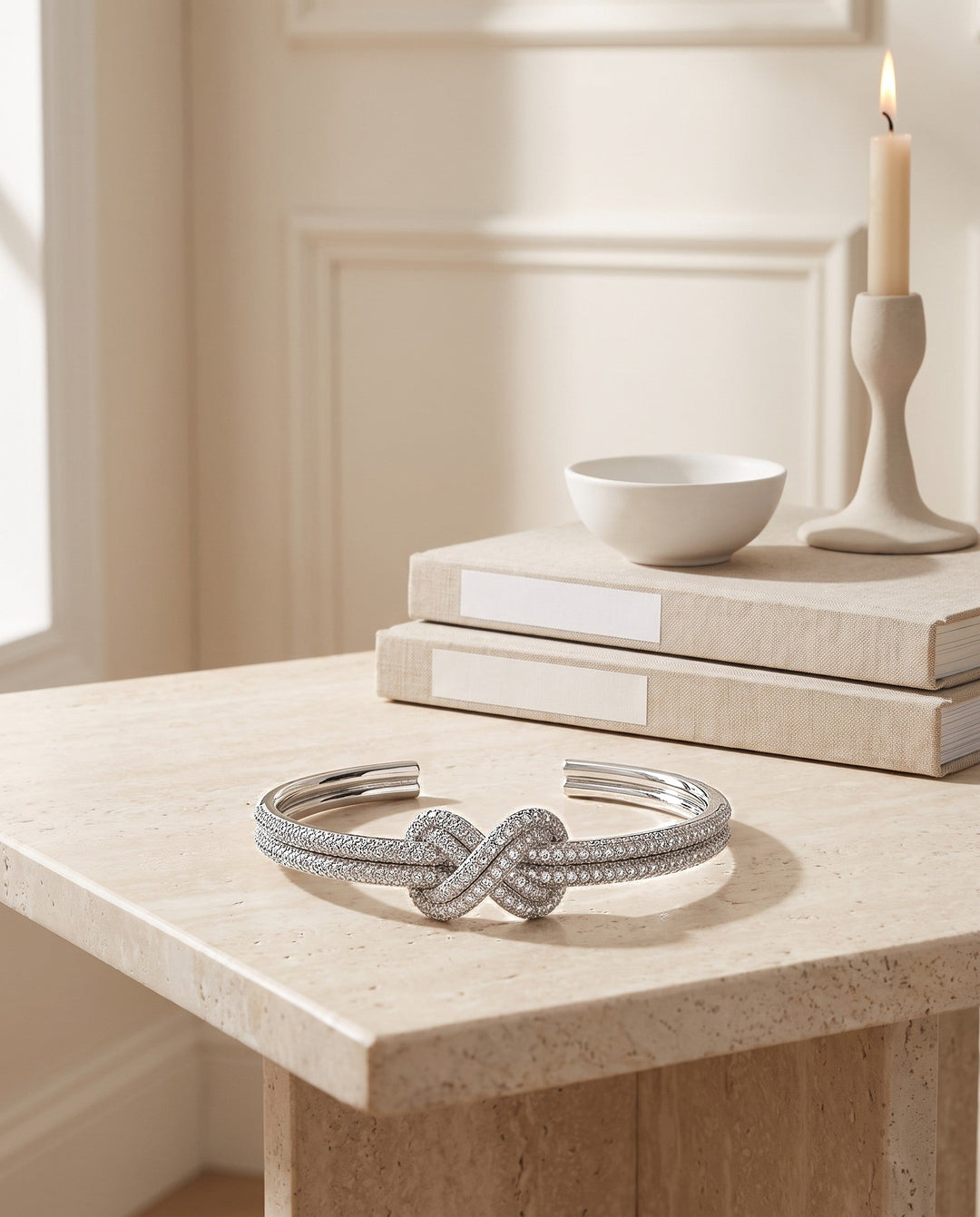 Pavé Double-Knot Cuff Bracelet - Silver