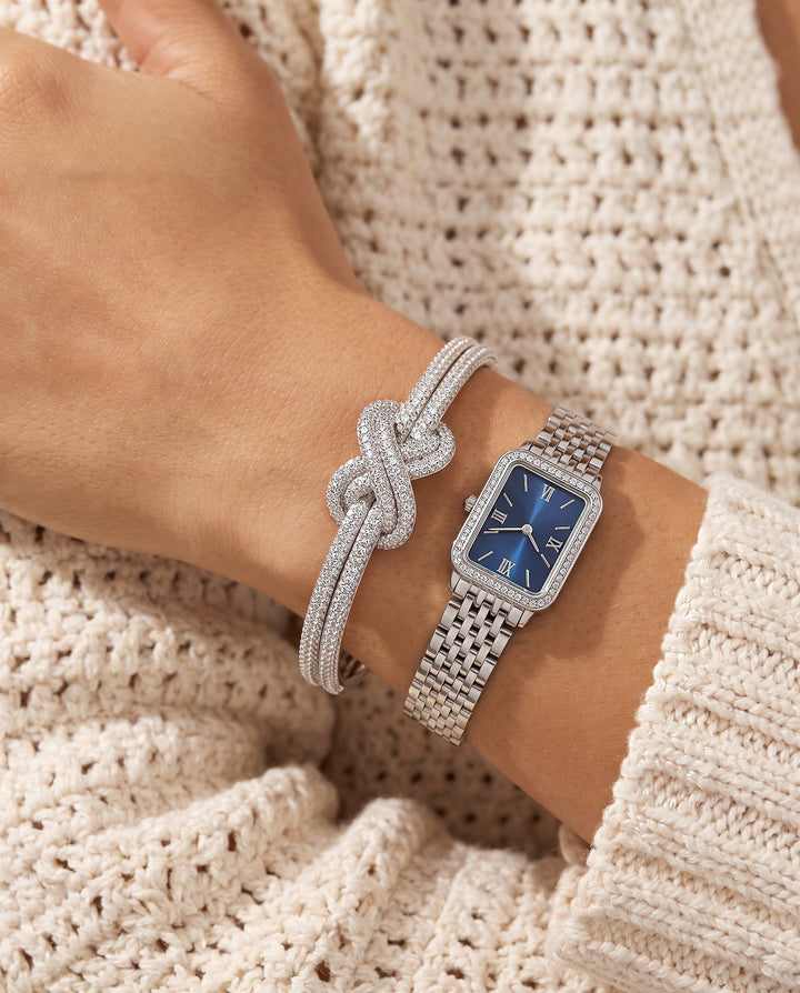 Pavé Double-Knot Cuff Bracelet - Silver