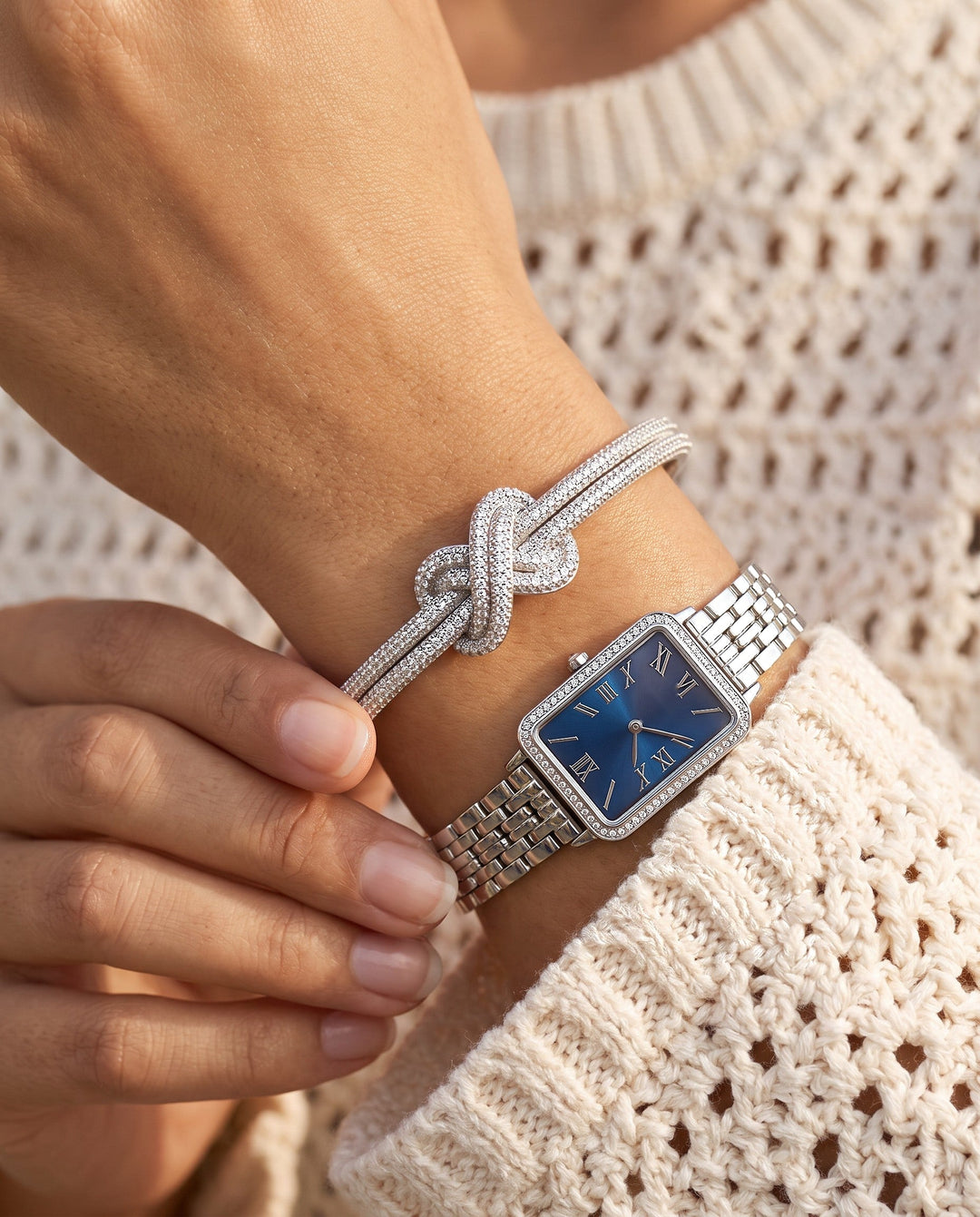 Pavé Double-Knot Cuff Bracelet - Silver