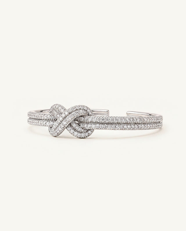 Pavé Double-Knot Cuff Bracelet - Silver