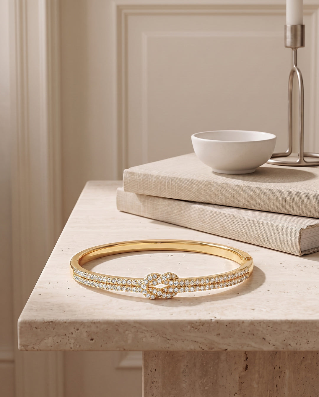 Pavé Knot Bangle Bracelet - Gold