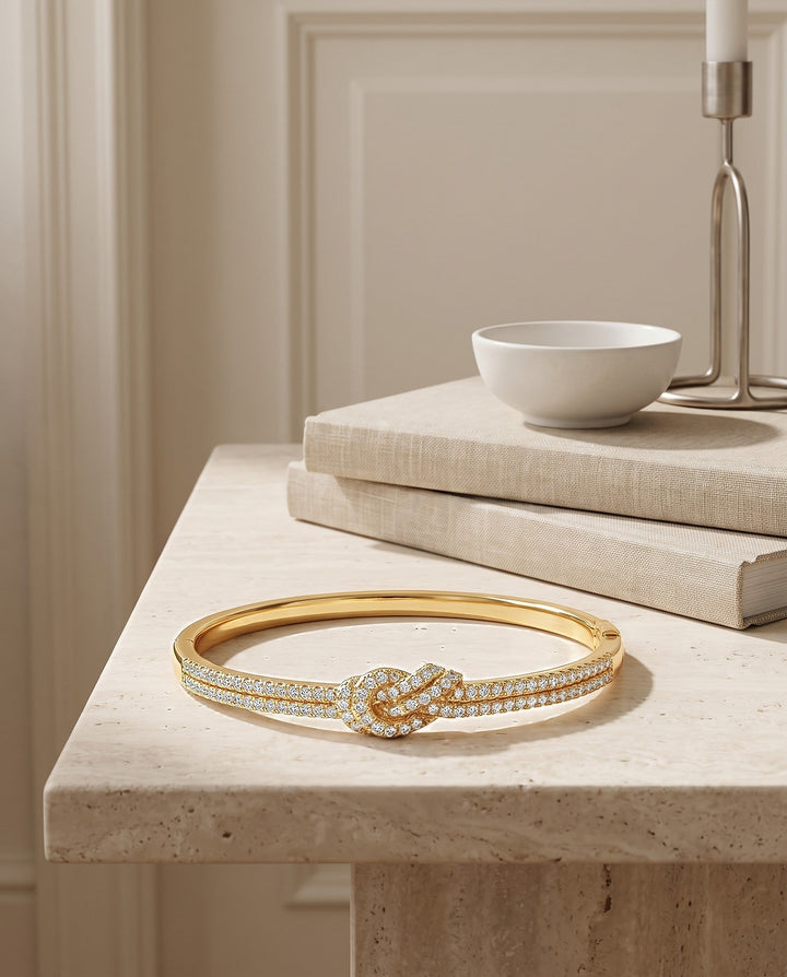 Pavé Knot Bangle Bracelet - Gold
