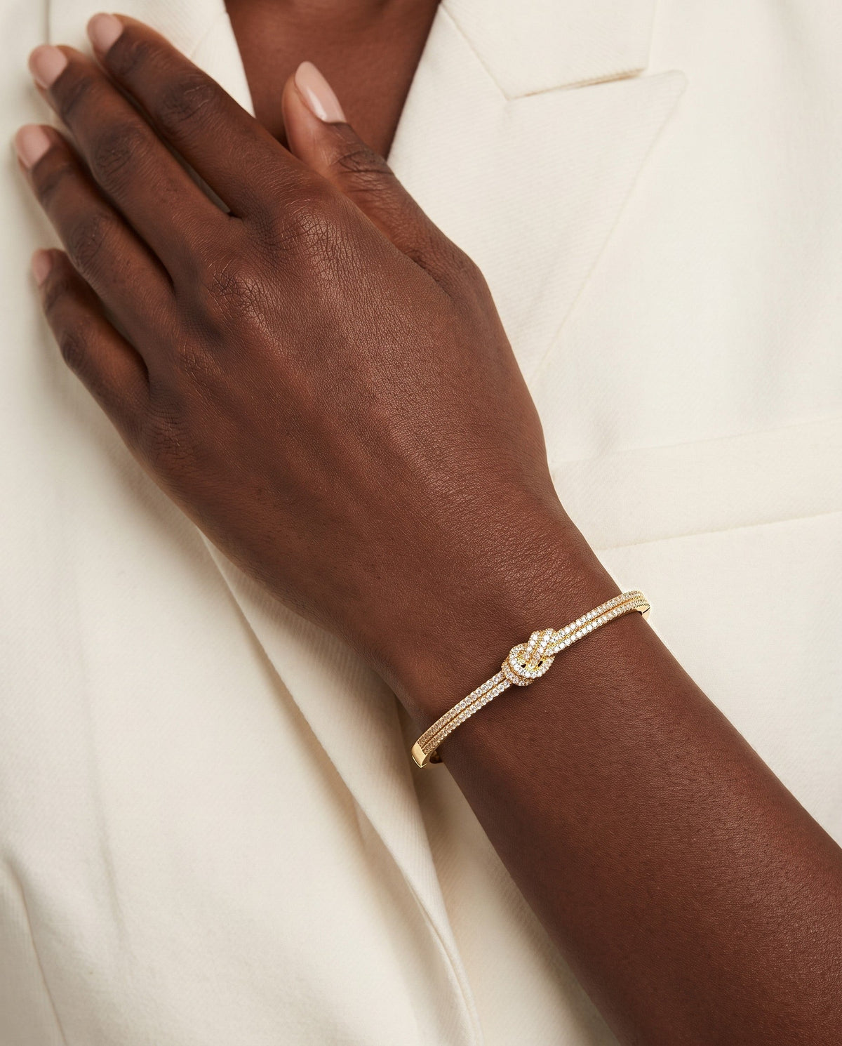 Pavé Knot Bangle Bracelet - Gold