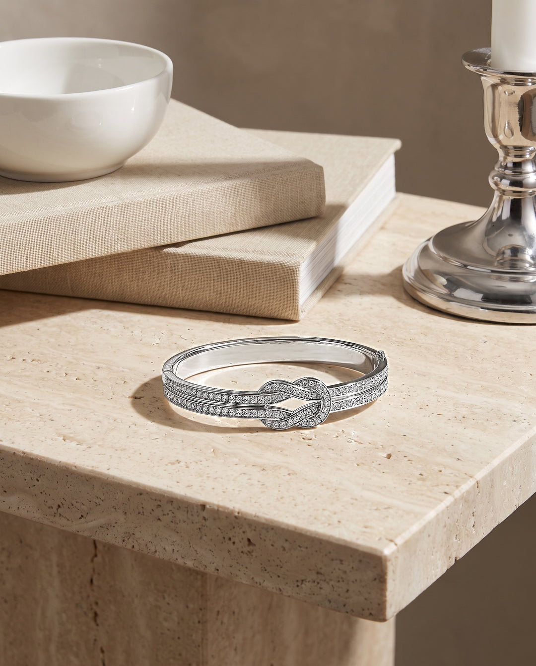 Pavé Knot Bangle Bracelet - Silver