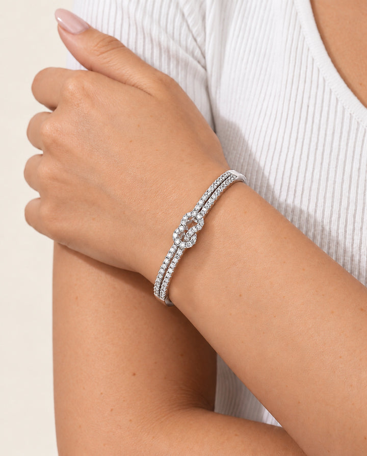 Pavé Knot Bangle Bracelet - Silver