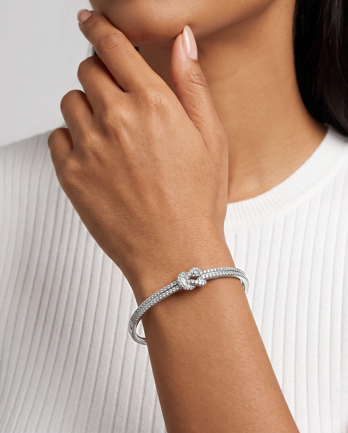 Pavé Knot Bangle Bracelet - Silver