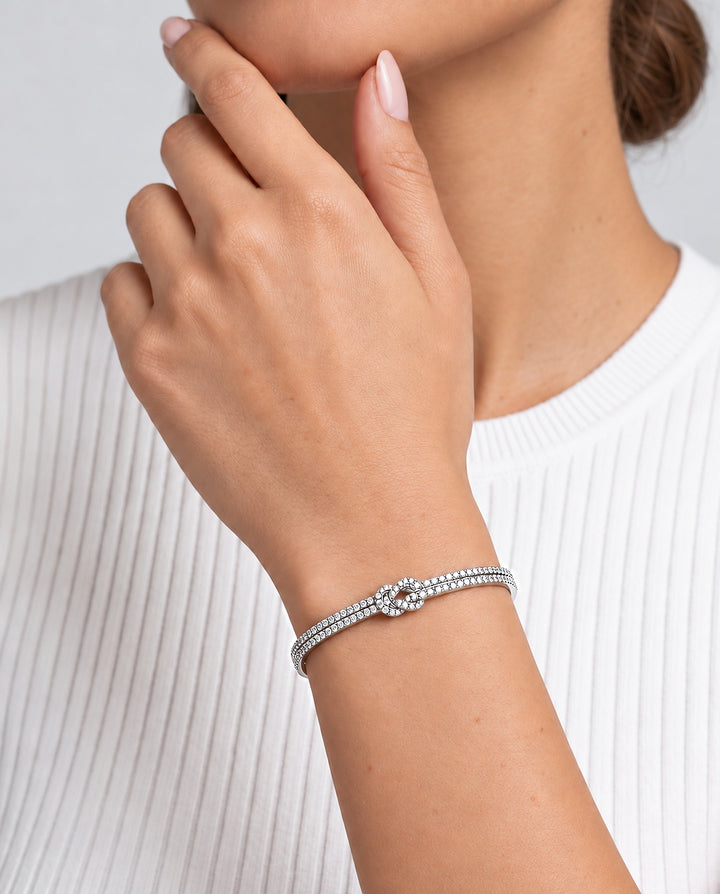 Pavé Knot Bangle Bracelet - Silver