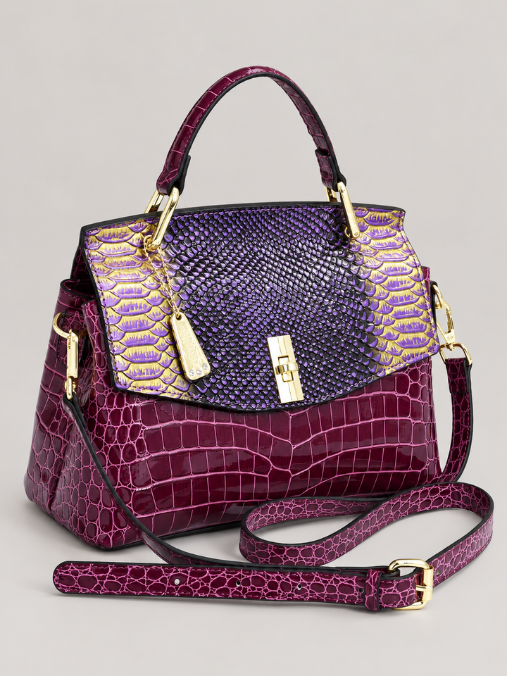 Colorblock Snake-Effect Top Handle Bag