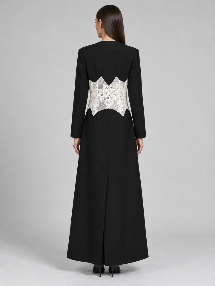 Black Lace Corset Panel Maxi Dress - 3