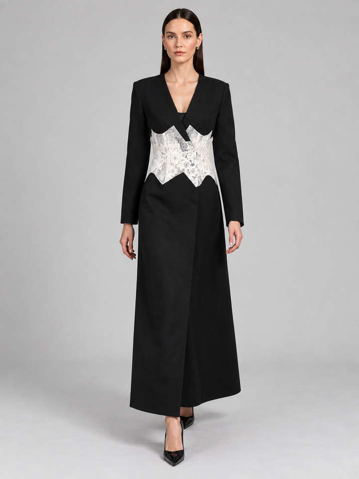 Black Lace Corset Panel Maxi Dress - 1
