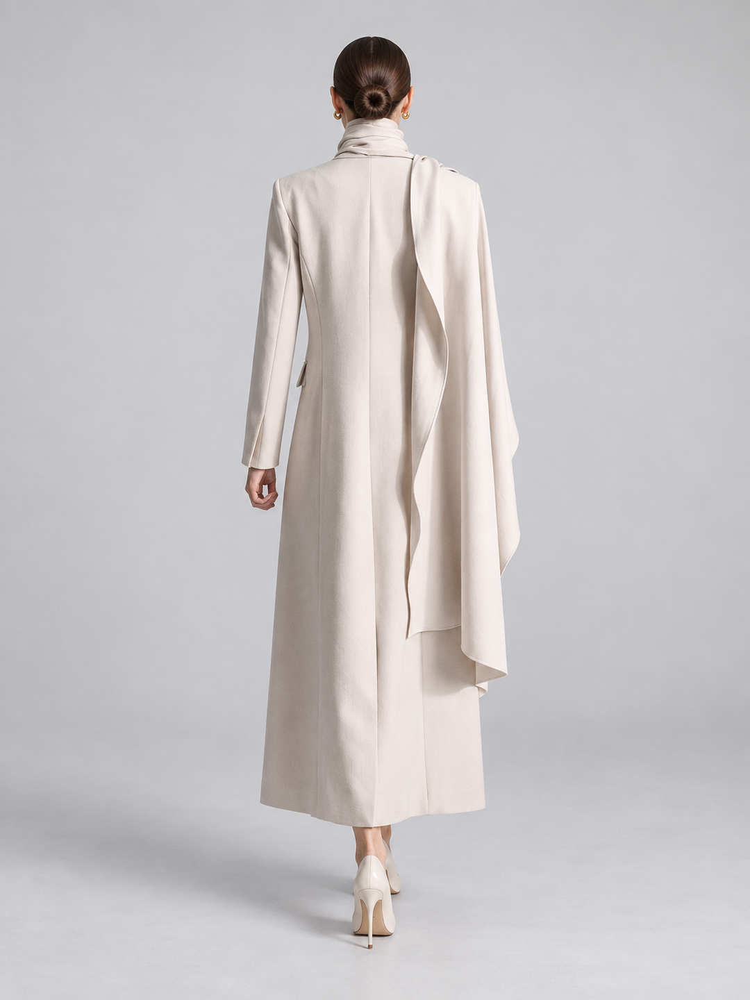 Two-Tone Draped Cape Maxi Coat - 3